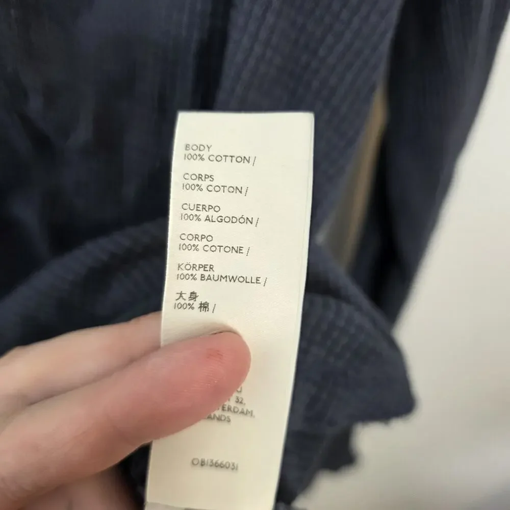 Free People Navy Waffle Knit Thermal Minimalist Hooded Long Sleeve Shirt Size S - Picture 4 of 6